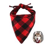 Dog Bandana, EYLEER Pet Dog Bandanas Cotton Reversible Triangle Red Plaid Autumn Fall Christmas Thanksgiving Halloween Scarf Bibs Dog Accessories for Small Medium Large XL Dog Puppy(L Size) (Red/Black)