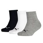 PUMA 194011001 UK 12-1.5 Kids Quarter Socks (3 Pair Pack) Grey/White/Black