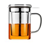 PARACITY Tea Cup, Borosilicate Clear Tea Mug with Removable Stainless Steel Infuser and Lid, Tea Cup 15oz/450ml Stove Safe, Glass Tea Cups for Loose Tea, Gift for Family and Friends