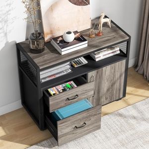 Tribesigns Modern File Cabinet with Drawers for Letter-Size, Lockable lateral Filing Cabinet Printer Stand with Door& Caster for Home Office.