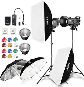 2pcs Godox MS300 600W Studio Strobe Flash Kit Bowens Mount Lighting,2.4G Wireless GN58 5600K Monolight with 150W Modeling Lamp,RT-16 Flash Trigger,Light Stands,Softbox,Umbrellas,Reflectors