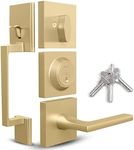 Mega Handles - TOBELLE Gold Entry Door Handleset - Single Cylinder Handleset with Lever for Entrance and Front Doors - Modern Door Handles for Left and Right-Handed Doors - Straight Handle