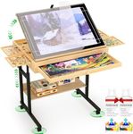QDKGH Wooden Puzzle Table with Drawers, 1500 Piece Puzzles for Adults & Puzzle Enthusiasts with Adjustable Height & Tilt, Felt Surface, Metal Stand with Lockable Wheels, Puzzle Storage Box and Cover