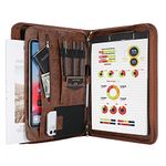 ProCase Portfolio Business Padfolio Folder with Zipper, Conference Meeting Executive File Legal Document Organizer with Pockets Letter Size A4 Writing Pad Notepad Padfolio for Father's Day Gift -Brown