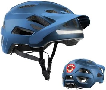 Bike Helmet, Mountain Bike Helmets for Men and Women, Front and Back LED Lights Safe Certified MTB Road Bicycle Helmet with Adjustable Brim