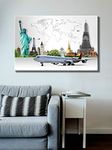 999Store Wooden Stretched Framed painting for living room paintings world map wall decor art frame bed décor home Travel The World Monuments Wall frames canvas modern stylish hanging ( Canvas 18X24 Inches Strectched Canvas) FLPSZ131072017032