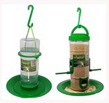 Amijivdaya Medium Bird and Water Feeder Combo (Green, Transparent)