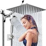 High Pressure Rainfall Shower Head, Rain Shower Head with Height/Angle Adjustable Extension Arm and Handheld Shower Combo, Koeka Chrome High Flow Stainless Steel Shower Head Powerful Spray Long Hose