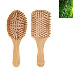 Wooden Hair Brush 2 Pack, Natural Bamboo Hair Combs set, Bristle Detangling Hairbrush for Women, Men Reduce Frizz, Massage Scalp for Straight Curly Wavy Dry Wet Thick or Fine Hair