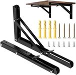 2 Pack 12 Inch Folding Shelf Brackets, OBYFGILY Heavy Duty Metal Wall Mounted Triangle Table Bench Max Load 220lb Collapsible Shelf Hinge with Screws for DIY Bracket, Work Table & Bench