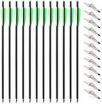 12pcs 20inch Carbon Crossbow Arrows Crossbow Bolts with 4inch Vanes and 12pcs 3 Blades Archery Broadheads 100 Grain Screw-in Arrow Heads Arrow Tips (Arrows with Silver Tips)