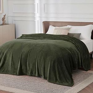 Bedsure Fleece Blanket King Size for Bed - Soft Cosy Fluffy Throw Blankets, Warm Large Throws for Audlts, Olive Green, 270x230 cm