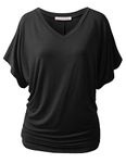 URBANCLEO Womens Dolman Sleeve Top Boatneck Drape Shirts, Awts055_awts080_black, XX-Large