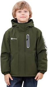 Boys' Waterproof skiing Jacket - Winter Fleece Lined Snowboarding Coat with Hood, Windproof Thermal Outer Shell for Kids Army Green 13-14