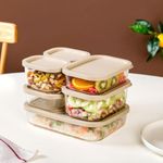 Nestasia Glass Containers for Fridge Storage Set of 6 (S-310ml x 2, M-520ml x 2, L-750ml, XL-1200ml) Transparent Stackable Glass Container with Lid, Microwave & Dishwasher Safe (Beige)