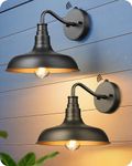 EDISHINE Dusk to Dawn Outdoor Wall Lights, Farmhouse Gooseneck Barn Exterior Light Fixture 2-Pack, Matte Black Outside Wall Mount Sconces, Anti-Rust Porch Lights Lamp for Garage, Patio, Entryway