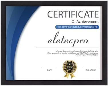 eletecpro 8.5x11 Diploma Certificate Frame, Picture Frame Made of Solid Wood with Glass Cover, Display 8.5x11 for Wall or Tabletop Display, Black