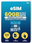 H2O Wireless 120-Day USA eSIM, Prepaid eSIM Card with 60GB High-Speed 4G LTE/5G Data & 5GB Mobile Hotspot, Unlimited Data, Talk & Text to 70+ Countries, US Mobile SIM Card for Cell Phones