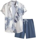 SweatyRocks Men's 2 Piece Outfits Tropical Print Short Sleeve Button Down Shirt and Shorts Set Dusty Blue XX-Large