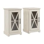 Bush Furniture Lennox Small Farmhouse End Table with Storage-Set of 2 | Living Room Organization, Linen White Oak