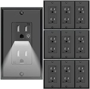 SOZULAMP Night Light Wall Outlets,Electrical Standard Receptacle Outlets with Nightight,15A 125V,2 Pole 3 Wire,Tamper Resistant,Wall Plate Included-10 Pack,Black
