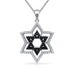 Two Tone Black White Pave Cubic Zirconia CZ Judaic Magen Hanukkah Star Of David Pendant Necklace For Women .925 Sterling Silver