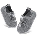 JIASUQI Baby Shoes Baby Boys Girls Trainers Infant Non-Slip Breathable First Walking Shoes with Soft Rubber Sole Toddler Slip On Slippers Sneakers(LightGrey,18-24 Months)