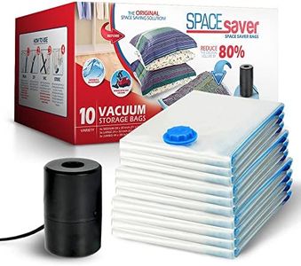 Spacesaver Vacuum Storage Bags (Electric Pump + Variety 10-Pack) Save 80% on Clothes Storage Space - Vacuum Sealer Bags for Comforters, Blankets, Bedding, Clothing - Compression Seal for Closet Storage.