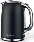 LONGDEEM Electric Kettle Stainless Steel Interior Double Wall, Wide-Open Lid 1.7L 1500W Electric Tea Kettle, BPA Free Water Boiler & Hot Water Kettle, Auto Shut-Off & Boil-Dry Protection, Black