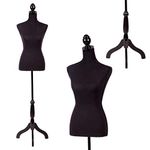 FDW Mannequin Manikin 60”-67”Height Adjustable Female Dress Model Display Torso Body Tripod Stand Clothing Forms (Black)