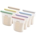 Nuliie 7 Pcs Silicone Breast Milk Storage Bags, Reusable Baby Food Pouches, Double Leak-Proof Breastmilk Freezer Bags, BPA Free 8oz/240ml Self-Standing Milk Bags for Breastfeeding