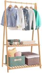 Jotsport Small Clothes Rack Kids Dress Up Storage for Playroom, Toddlers Bedroom, Bamboo Child Garment Rack with 2 Tier Storage Shelf, Kids Clothing Rack Costumes Organizer