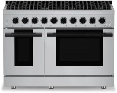Hauslane 48" Gas Range Stainless Steel, 8 Burners up to 20,000 BTU 6.7 cu. ft. Double Convection Oven with 5 Rack Positions, 5-Year Warranty, Convertible NG/LP Cool-Touch Triple-Layer Door Matte Black