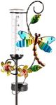 Stargarden Rain Gauge Outdoor, Metal Dragonfly Rain Gauge with 5 inch Glass Tube, Decorative Solar Rain Gauge with LED Lights for Yards, Lawns, Pathways, Patios