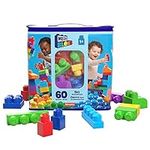 MEGA BLOKS Big Building Bag building set with 60 big and colorful building blocks, and 1 storage bag, toy gift set for ages 1 and up, DCH55