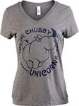 Ann Arbor T-shirt Co. Save The Chubby Unicorns | Funny Phrase Rhino Saying V-Neck T-Shirt for Women-(Vneck,S) Retro Grey