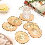 DULI Set of 6 Premium Resin Coasters Tea,Coffee Coasters, Resin Coaster Set, Tea Coasters, Chai Coasters, Oval Coasters, Table Accessories (10 * 8 cm) (Champagne Flakes)