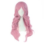 MapofBeauty Charming Synthetic Fiber Long Wavy Hair Wig Women's Party Full Wigs (Pink)