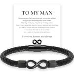 To My Man Bracelet, Personalized Dual Name Infinity Leather Bracelet, Custom Name Stainless Steel Braided Cuff Bracelet for Men, Jewelry Gift for Xmas/Birthday/Anniversary