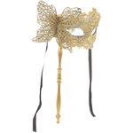 SHINEOFI Handheld Masquerade Masks Venetian Masks Masquerade with Stick Venetian Halloween Costume Mardi Gras for Womens Cosplay(Golden) Mardi Gras Costume Mysterious Masks