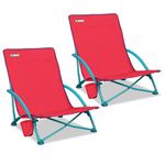 CAMPHILL Low Beach Chairs for Adults 2 Pack,Protable Folding Beach Chair Backpack with Cup Holder,Carry Bag,Reclining Beach Chair for Camping Sand,Pink