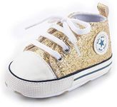 KKIIDDSS Unisex Baby Girls Boys Canvas High-top Shoes, Newborn Infant Anti-Slip Soft Sole Frist Walking Breathable Sneakers, B02/Sequin Gold, 0-6 Months Infant