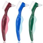 Hard Denture Brush Toothbrush,3 Pcs Portable Denture Double Sided Brush,Multi-Layered Bristles In 3 Different Color,Cleaning Brush Heads For Denture Care