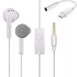Type-C Earphones for OnePlus 12R / 12 R Earphones Original Like Wired in-Ear Headphones Stereo Deep Bass Headset Earbud with Type-C to 3.5mm Audio Jack, Mic (TYS3, White)