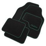 JVL Personalised Universal Black Carpet Car Mat Set with Green Embroidered Drivers Mat