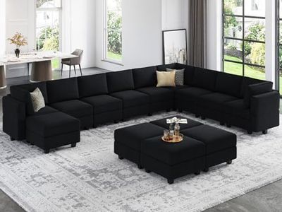 Belffin Oversized Modular Sectional Sofa U Shaped Couch with Storage Seat Velvet Sectional Sleeper Sofa Set with Chaise Velvet Black