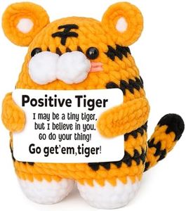 Positive Crochet Tiger Emotional Cheer Up Support Gifts for Women Men, Mini Inspirational Reminder Gift for Friends Coworkers Boss Daughter Son Valentines Day Birthday Gifts Handmade Crochet Tiger