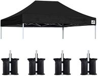 Eurmax USA Pop Up Canopy Replacement Canopy Tent Top Cover, Instant Ez Canopy Top Cover ONLY,Bonus 4PC Pack Canopy Weight Bag(8x12, Black)