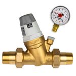 Caleffi Water Pressure Regulator 1/2 Inch DN15 Pressure Reducer for Water with able Cartridge and Pressure Gauge, Pressure Reducing Valve, Pressure Regulator 535041, Multi-Coloured