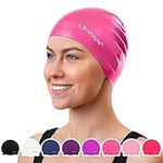 Limmys Women’s Swimming Cap - 100% Silicone Ladies Swim Caps - Premium Quality, Stretchable and Comfortable Swimming Hats - Available in Different Attractive Colours (Pink)